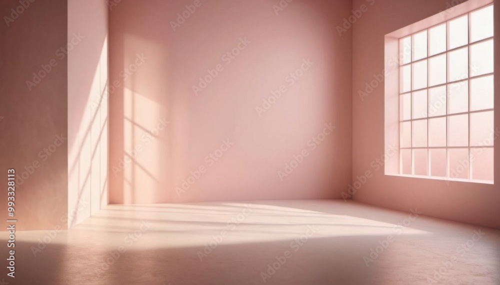 Obraz premium empty studio space with large window and empty wall in pink tones , mockup for your idea, ai generated , ai