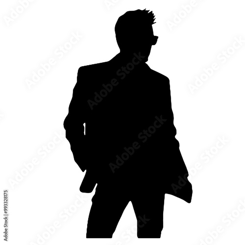 Man in Coat and Jacket Silhouette Vector Illustration Transparent Background