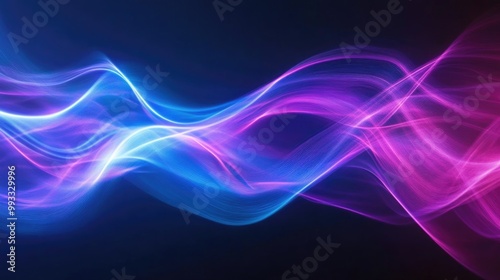 Abstract motion of blue and purple light waves against a dark background