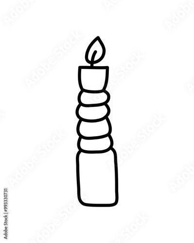 Wax vector line decoration aesthetics candle. Hand drawn colored illustration. Delicate romantic element of decor. Outline cozy glowing burning candle wick. christmas, wedding, birthday, valentine day