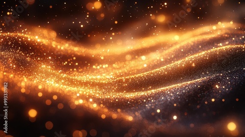 luxurious swirling gold background with shimmering particles evoking a festive magical atmosphere with soft bokeh effects reminiscent of holiday celebrations