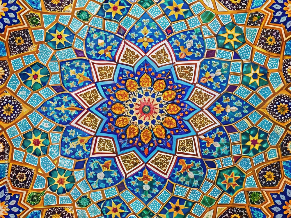 Intricate Middle Eastern Pattern Design with Geometric Shapes and Vibrant Colors for Backgrounds Intricate Middle Eastern Pattern Design with Geometric Shapes and Vibrant Colors for Backgrounds
