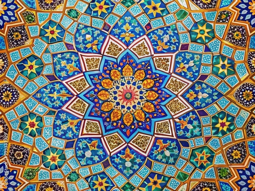 Intricate Middle Eastern Pattern Design with Geometric Shapes and Vibrant Colors for Backgrounds