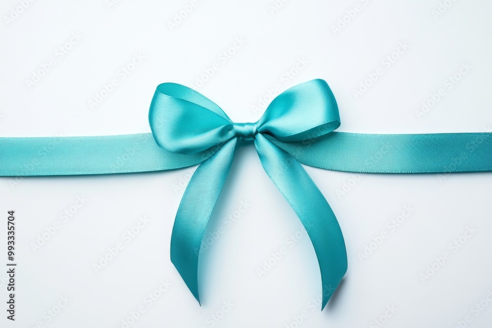 Photo of blue ribbon and bow present border frame isolated on white background for Christmas or birthday gifts Photo of blue ribbon and bow present border frame isolated on white background for Christmas or birthday gifts