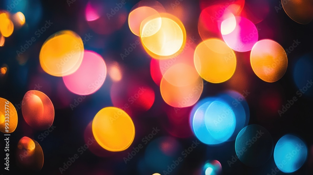 Obraz premium Abstract blurred colorful lights on a dark background featuring defocused hues for decorative effect