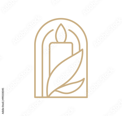 Vector candle line art logo design elegant spa icon. Soothing Light Symbol for Wellness and Relaxation