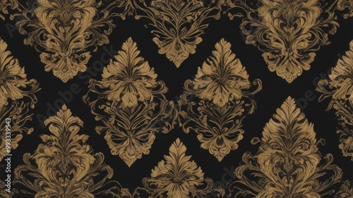 Black gold aisley pattern fabric background photo