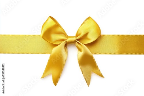 Decorative golden ribbon with a bow on a white background. Background for a festive occasion.