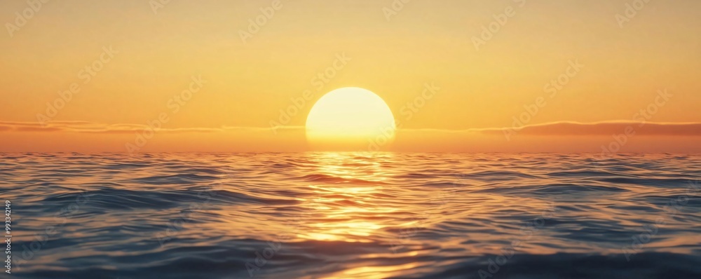 A serene sunset over tranquil waters, casting warm glow on waves, perfect for conveying peace and natural beauty. A serene sunset over tranquil waters, casting warm glow on waves, perfect for conveying peace and natural beauty.