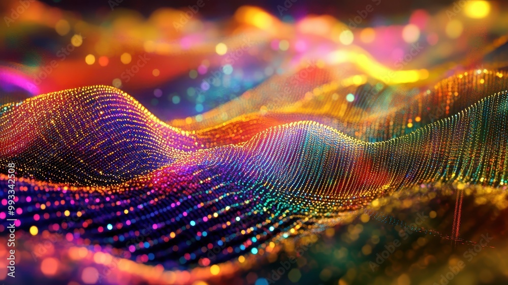 Abstract Colorful Bokeh Background with Wavy Pattern - Digital Art, 3D, Technology, Futuristic, Bright, Vibrant. Abstract Colorful Bokeh Background with Wavy Pattern - Digital Art, 3D, Technology, Futuristic, Bright, Vibrant.