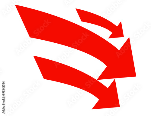 downwards arrows as 3 three red arrows, up arrow as rise or further photo