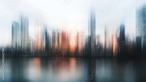 Blurred view of towering contemporary structures urban landscape