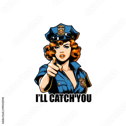 ILLUSTRATION OF police woman i want you pose uncle sam