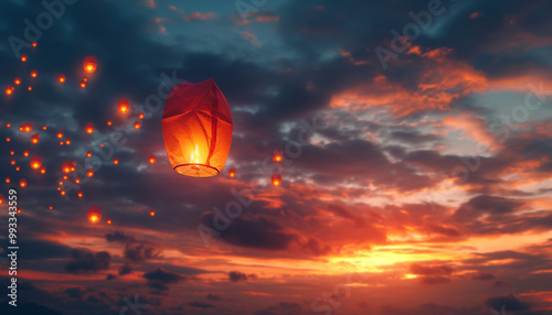 Sky Lanterns Dance Across a Vibrant Sunset