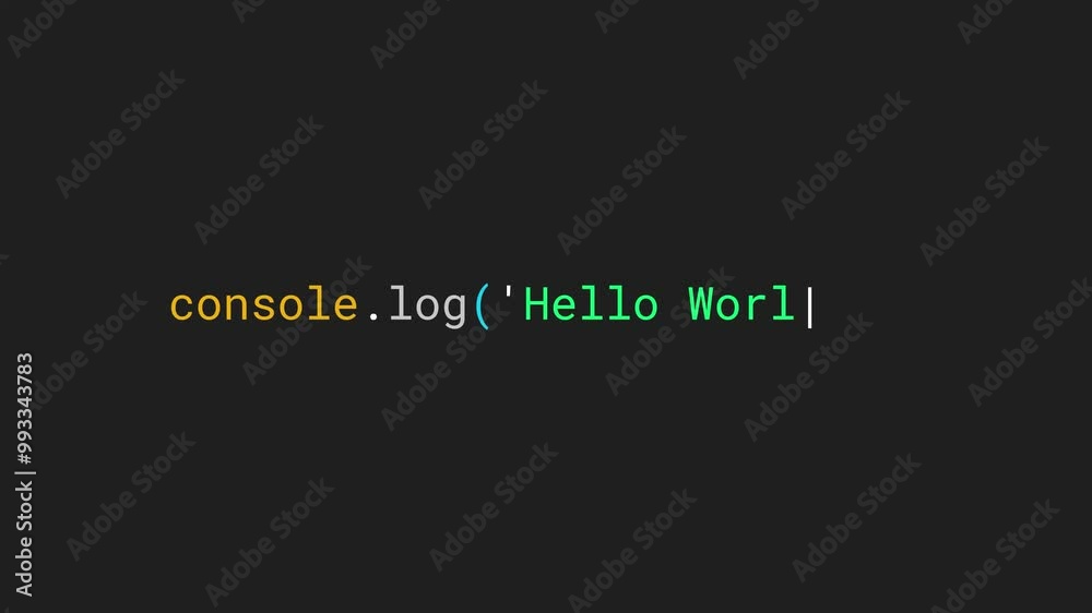 Video Animation Hello World text, first code in teaching programming JavaScript language, 4K  resolution