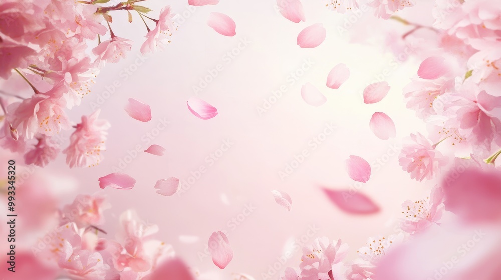 Delicate Pink Cherry Blossom Petals Falling on Soft Pink Background Delicate Pink Cherry Blossom Petals Falling on Soft Pink Background