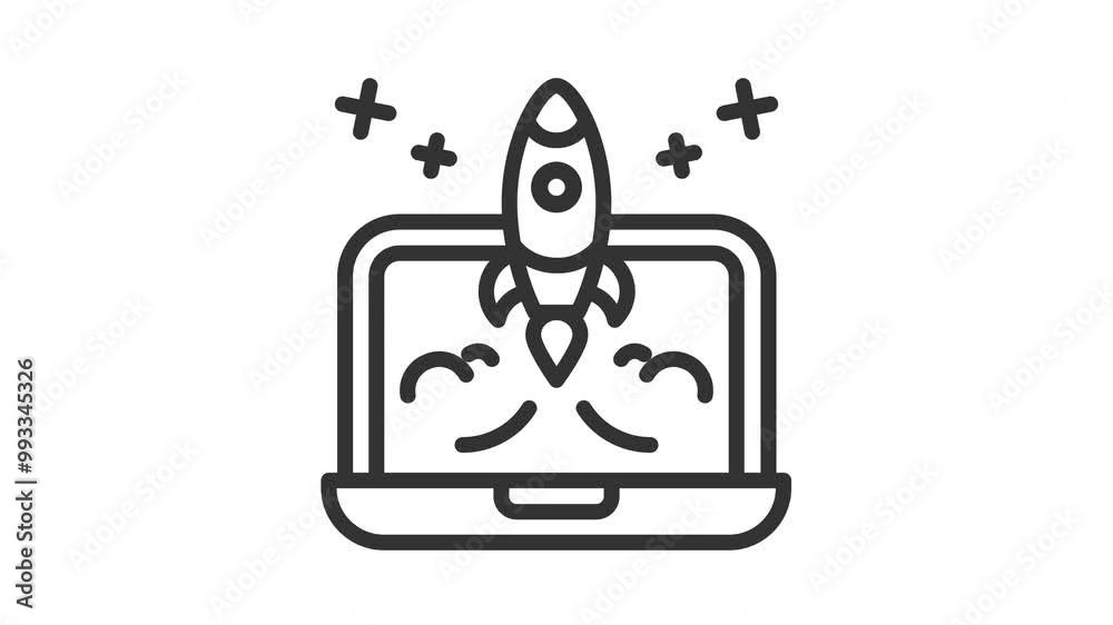 Animated startup with laptop screen with rocket launching and stars, perfect for technology, innovation, space exploration, astronomythemed designs, presentations, and educational materials Animated startup with laptop screen with rocket launching and stars, perfect for technology, innovation, space exploration, astronomythemed designs, presentations, and educational materials