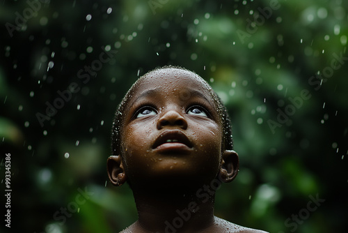 African child is happy about the rain.