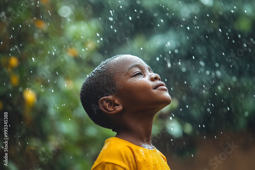 African child is happy about the rain.