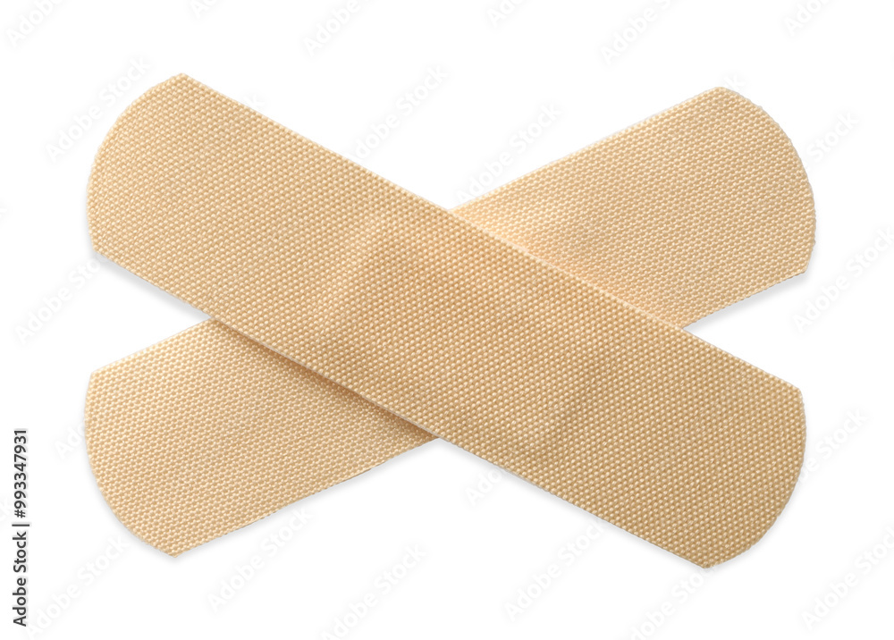 Medical adhesive bandages isolated on white, top view Medical adhesive bandages isolated on white, top view