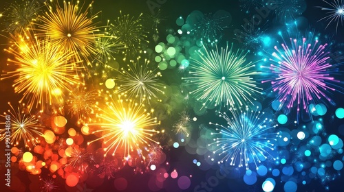Colorful fireworks on an abstract background with ample copy space for holiday themed designs