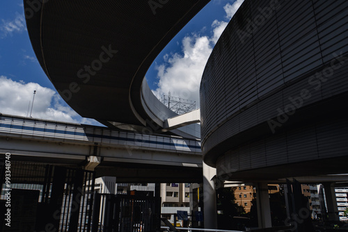 Tokyo highway junction with blue sky and clouds