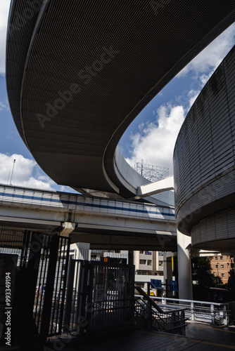 Tokyo highway junction with blue sky and clouds