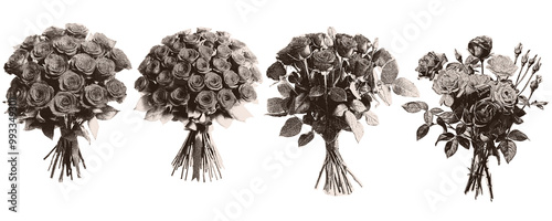 hotocopy  Magazine, newspaper clipping, Vintage elements.   illustration of grunge dadaism texture icons for psychedelic.Flowers, bouquet, roses,