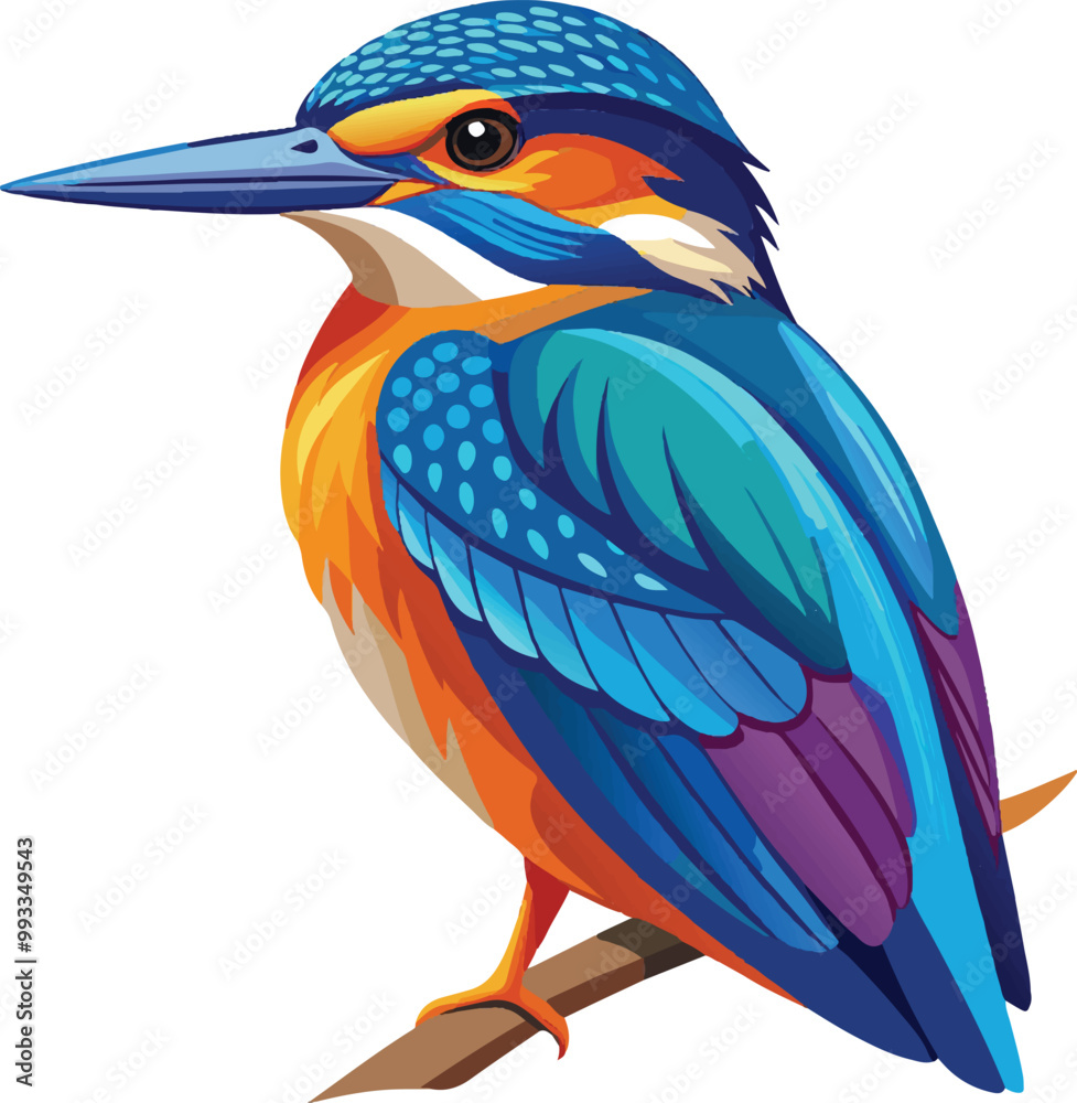 Fototapeta premium Color Kingfisher bird vector illustration, solid white background