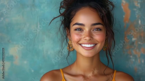 portrait of a happy smiling indian girl captured in ultrarealistic detail against a plain solid background radiating joy and cultural richness ideal for social media avatars