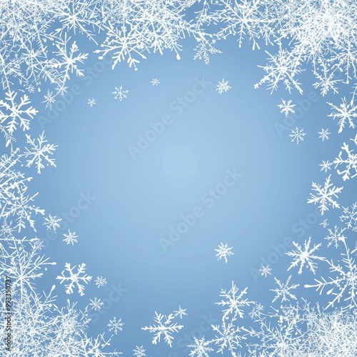 Blue Background with White Snowflakes Winter Festive Border Frame