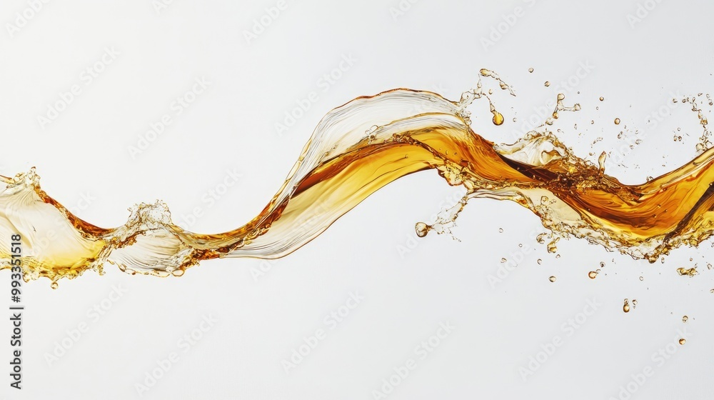 Fototapeta premium An isolated wave of olive oil or motor oil splashes against a smooth white canvas