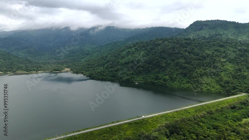 Wallpaper Mural 4k aerial view of drone road near reservoir and forest Torontodigital.ca