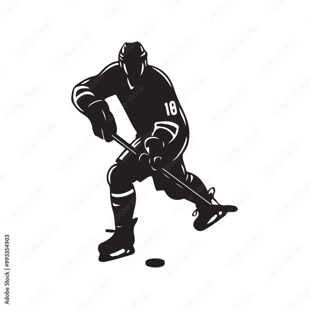 Fototapeta premium silhouette of people playing hockey, Playing ice hockey, Abstract silhouette of a hockey player on white background