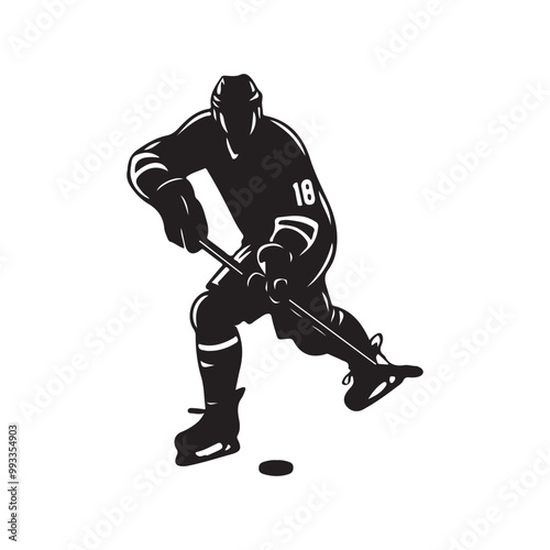 silhouette of people playing hockey, Playing ice hockey, Abstract silhouette of a hockey player on white background