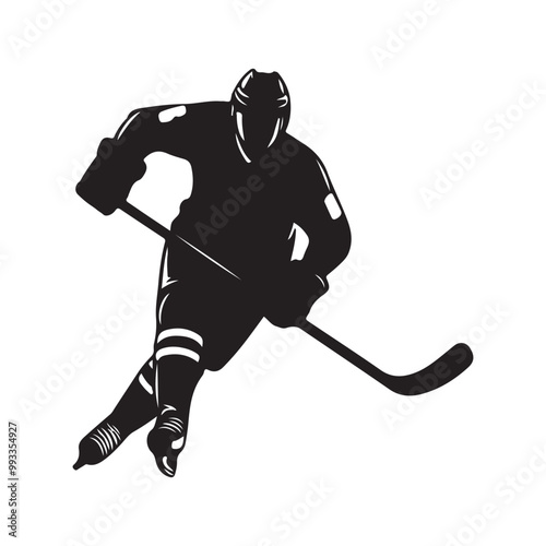 silhouette of people playing hockey, Playing ice hockey, Abstract silhouette of a hockey player on white background