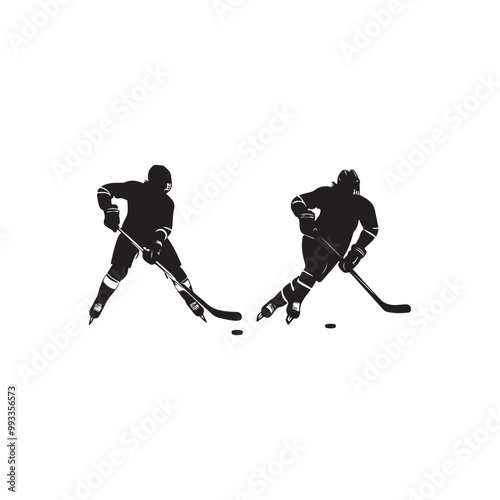 silhouette of people playing hockey, Playing ice hockey, Abstract silhouette of a hockey player on white background