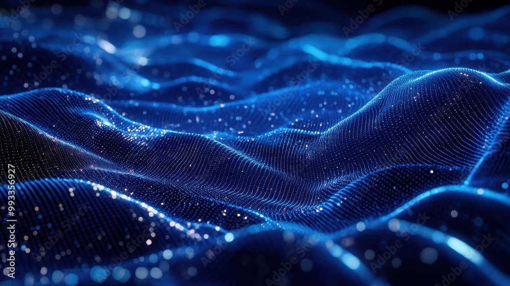 Abstract Blue Digital Waves Background with Glowing Particles. Abstract Blue Digital Waves Background with Glowing Particles.