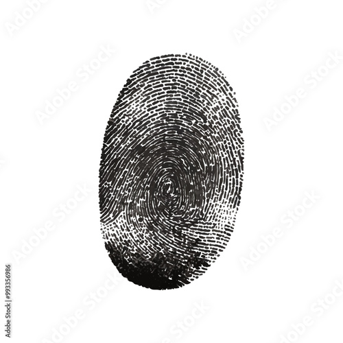 Vector black fingerprint in white  isolated. background.Fingerprint Icon, Finger Print Identity Symbol, Grunge Thumbprint Sign, Fingerprint Silhouette, ID Graphic Element, Touch Vector Illustration.