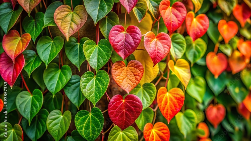 Lush climbing vine featuring vibrant heart-shaped leaves against a blurred natural background Lush climbing vine featuring vibrant heart-shaped leaves against a blurred natural background