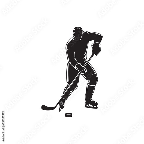 silhouette of people playing hockey, Playing ice hockey, Abstract silhouette of a hockey player on white background