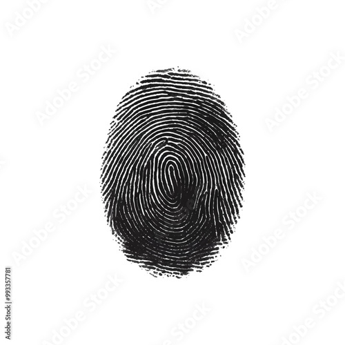 Vector black fingerprint in white  isolated. background.Fingerprint Icon, Finger Print Identity Symbol, Grunge Thumbprint Sign, Fingerprint Silhouette, ID Graphic Element, Touch Vector Illustration.