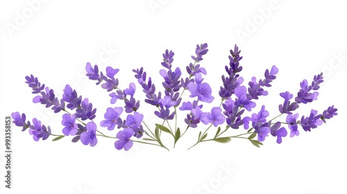 Bright arrangement of purple lavender blossoms on a white background isolated for emphasis