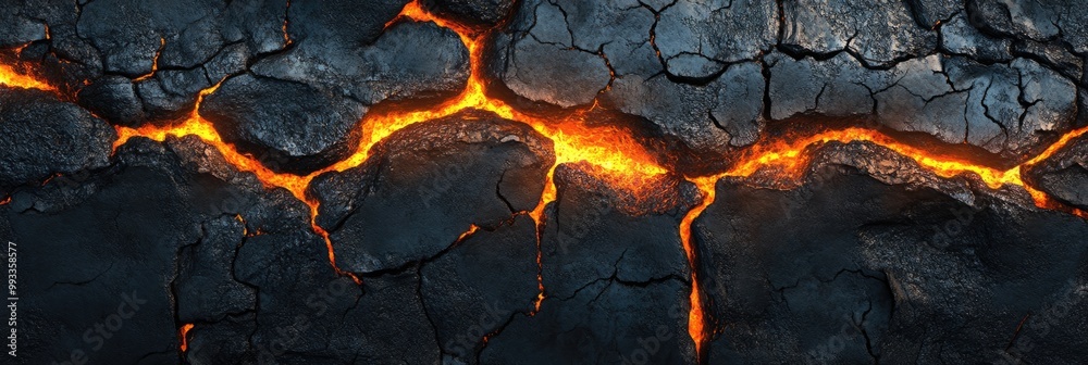 Molten lava texture with glowing orange cracks and blackened, charred edges Molten lava texture with glowing orange cracks and blackened, charred edges