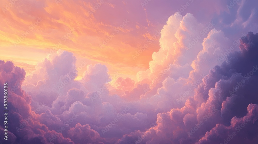 Tranquil sky at dawn or dusk featuring soft pink orange and purple tones illuminating fluffy clouds highlighting nature s serene beauty Tranquil sky at dawn or dusk featuring soft pink orange and purple tones illuminating fluffy clouds highlighting nature s serene beauty