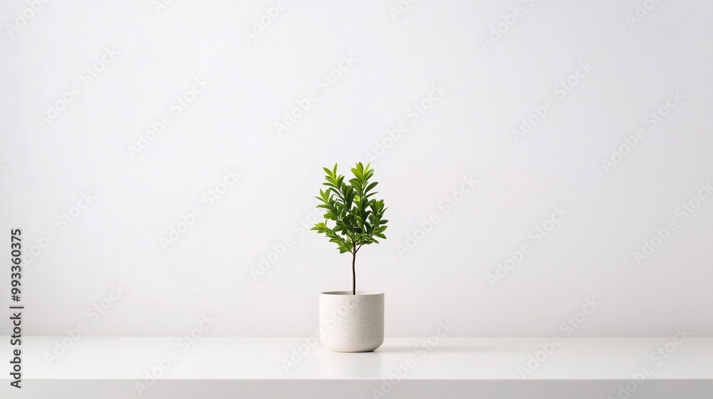 Fototapeta premium minimalist indoor plant in white pot against white background