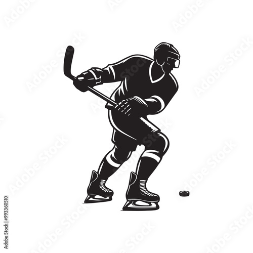 silhouette of people playing hockey, Playing ice hockey, Abstract silhouette of a hockey player on white background