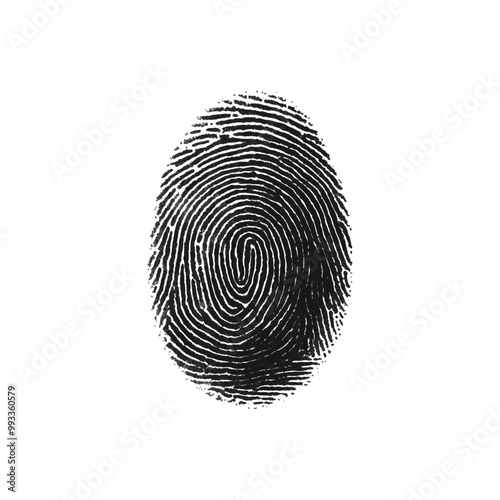 Vector black fingerprint in white  isolated. background.Fingerprint Icon, Finger Print Identity Symbol, Grunge Thumbprint Sign, Fingerprint Silhouette, ID Graphic Element, Touch Vector Illustration.