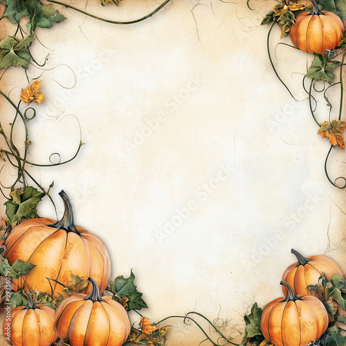Digital Pumpkin Scrapbooking Paper with Decorative Frame, Abundant Free Space for Text, Perfect Autumn Background for Crafting, Invitations, and Fall-Themed Projects – Cozy and Festive Design