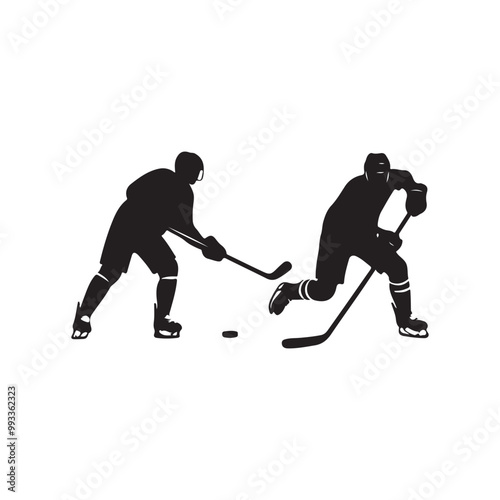 silhouette of people playing hockey, Playing ice hockey, Abstract silhouette of a hockey player on white background